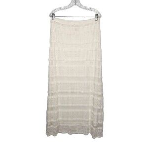 MAX STUDIO Maxi Skirt Lrg Ivory Crochet Lace Ruffles Boho Wedding Elastic Waist